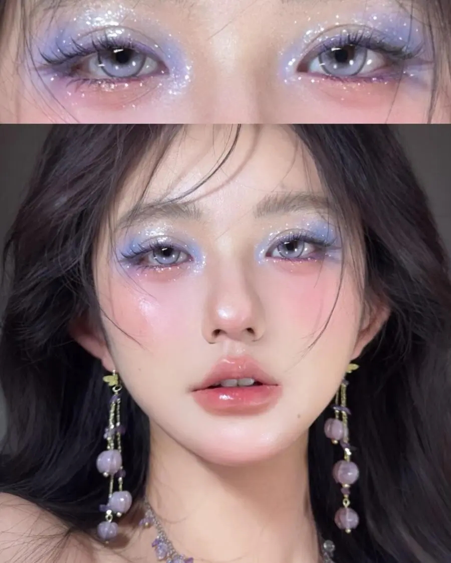 Glittery pastel eyes with radiant skin