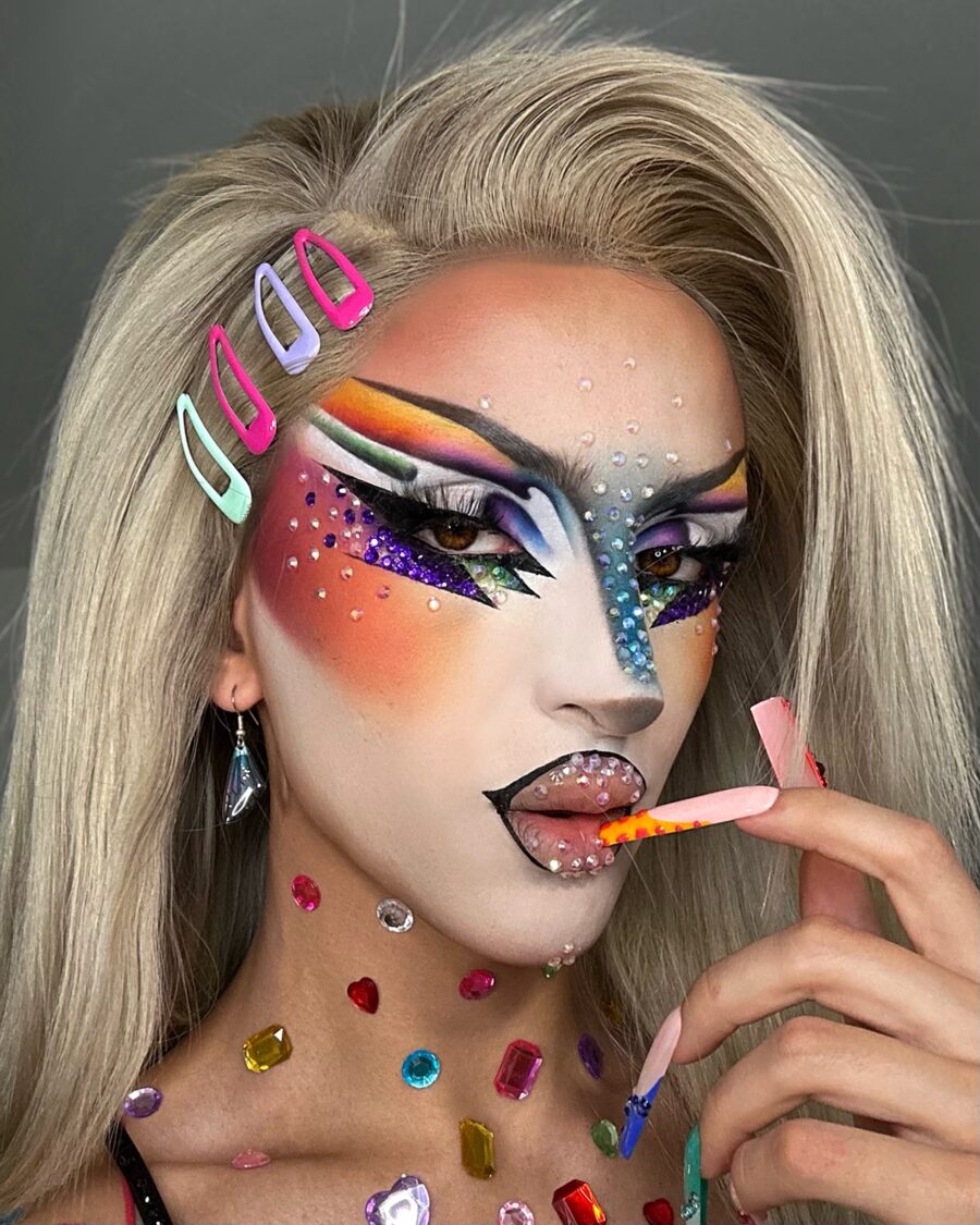 Bold and vibrant drag queen makeup look