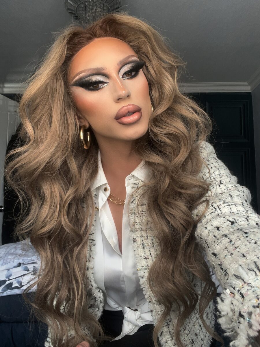 Glamorous drag queen makeup with glowing complexion