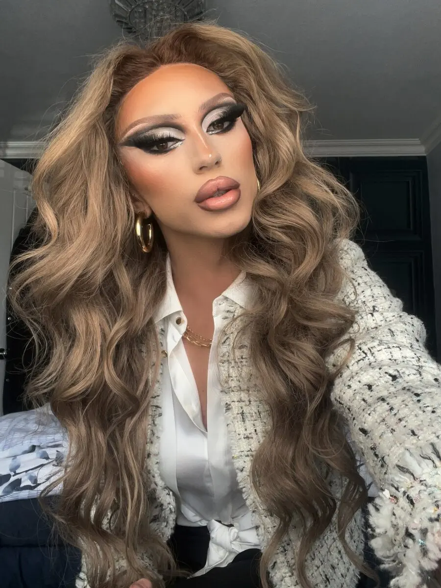 Glamorous drag queen makeup with glowing complexion