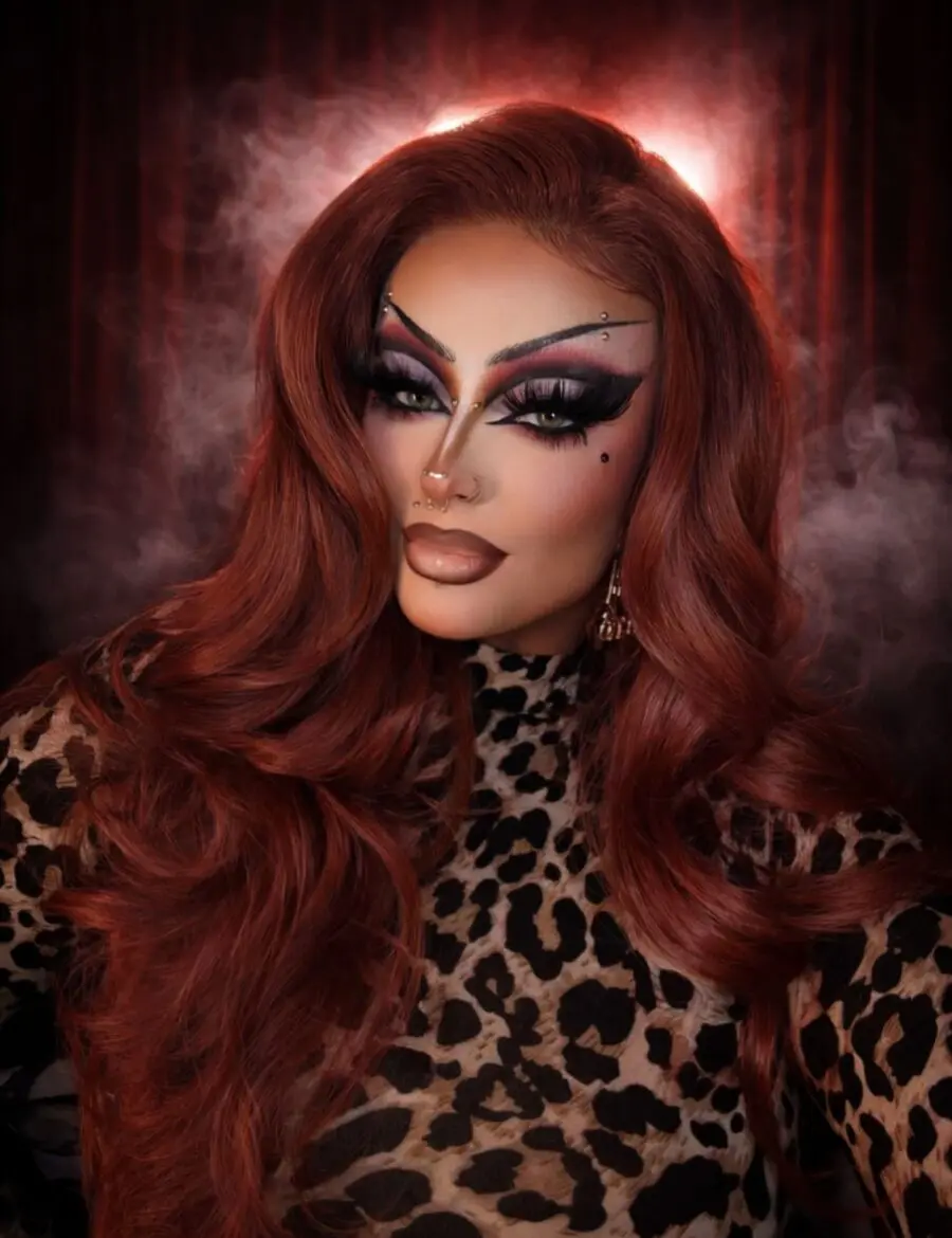 Dramatic leopard print-inspired drag queen makeup