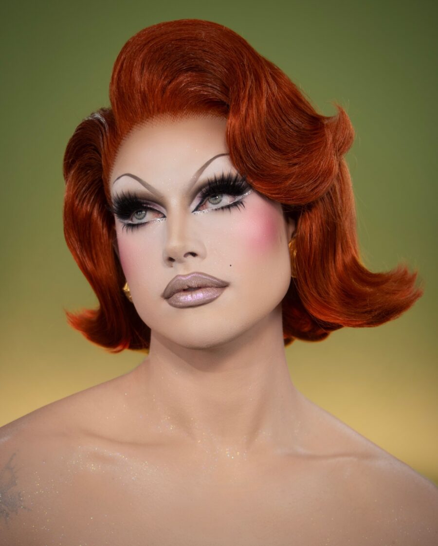 Glamorous retro-inspired drag queen makeup look