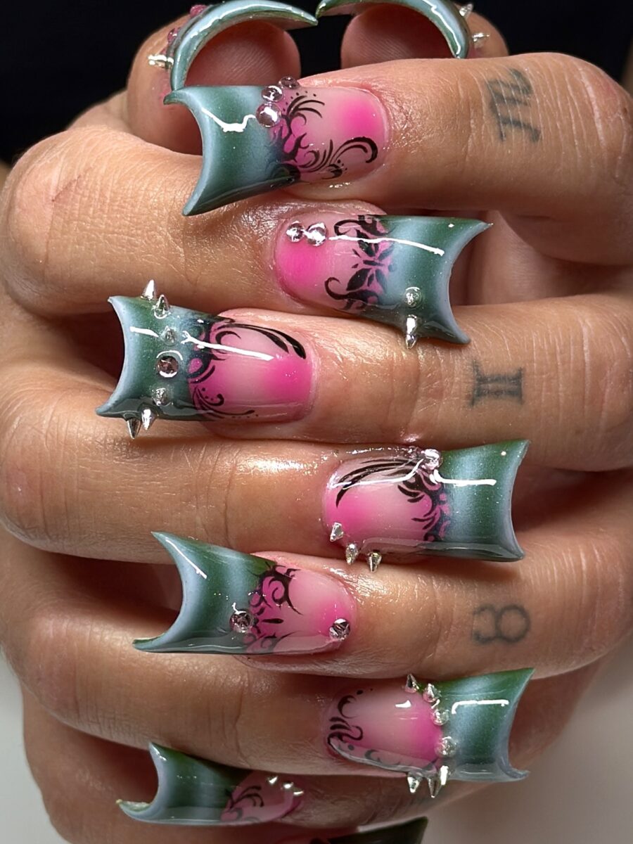 Stylish Duck Nails with Spiked Accents