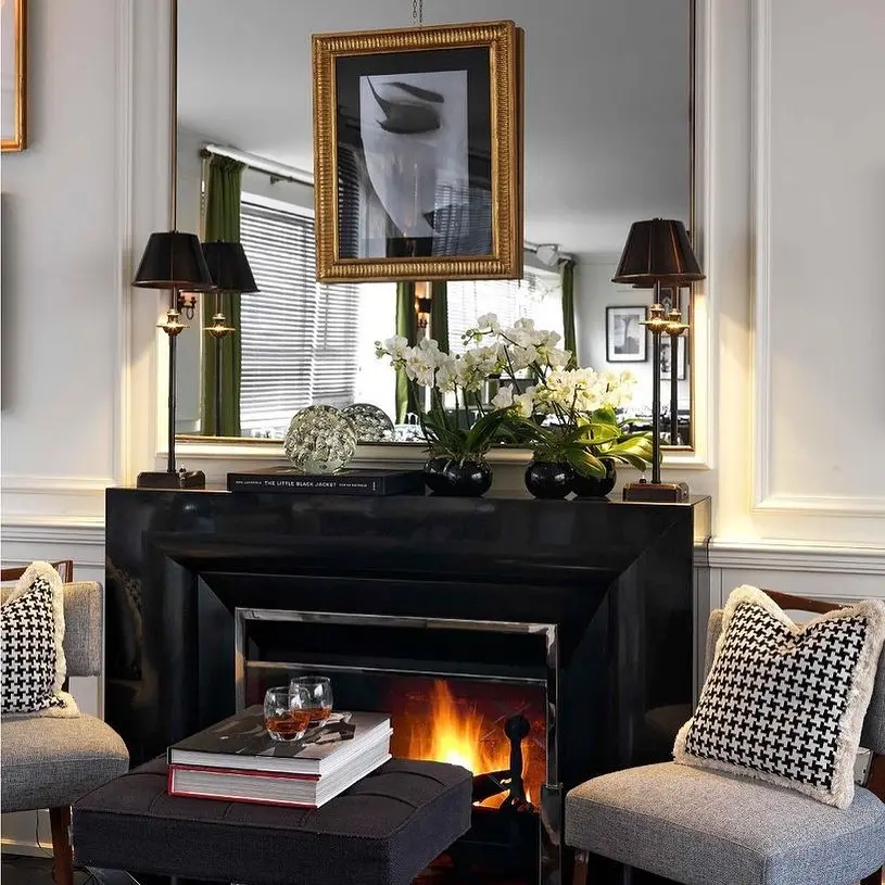 Sophisticated fireplace with elegant décor accents