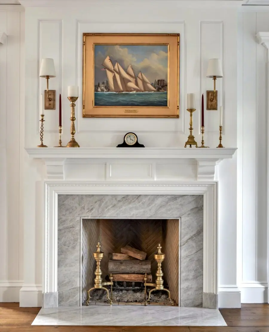 Sophisticated fireplace design with nautical art