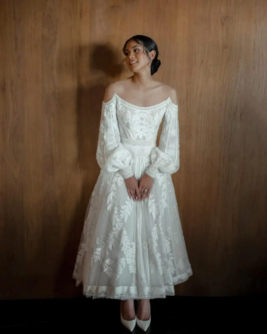 Chic Off-The-Shoulder Wedding Dress with Sleeves