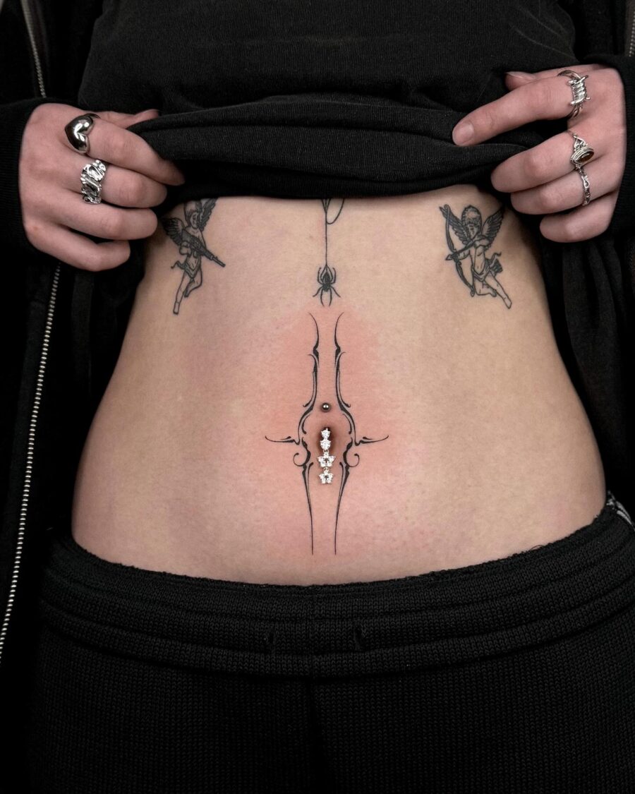 Striking Minimalist Stomach Tattoo Design