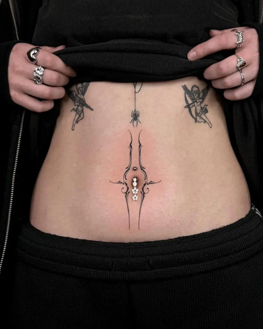 Striking Minimalist Stomach Tattoo Design