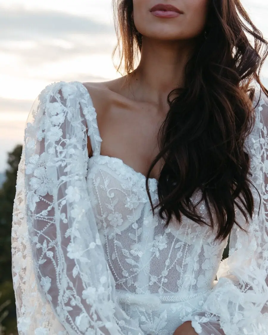Elegant wedding dress with romantic sleeves