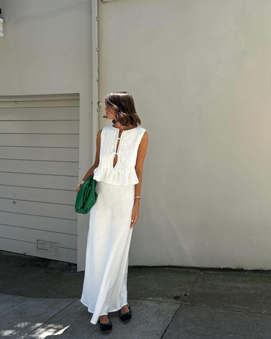 Stylish white dress with chic accessories