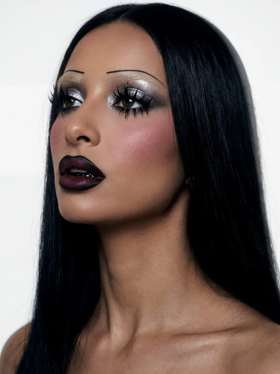 Striking emo makeup with bold elements