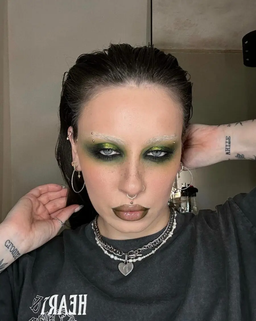 Bold green emo eyes with edgy vibes