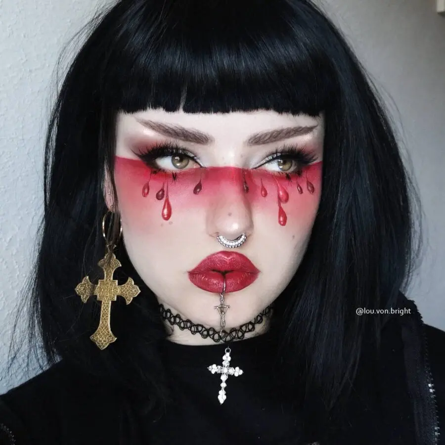 Dramatic emo vibes with red tear effects