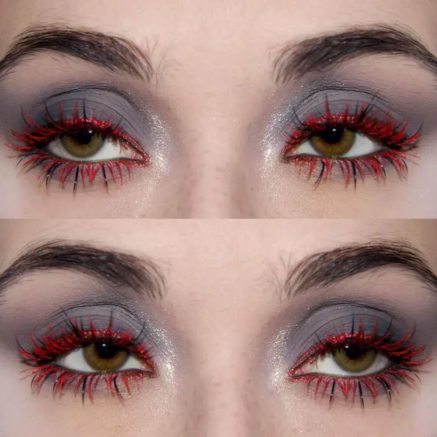 Dramatic red lash emo makeup look