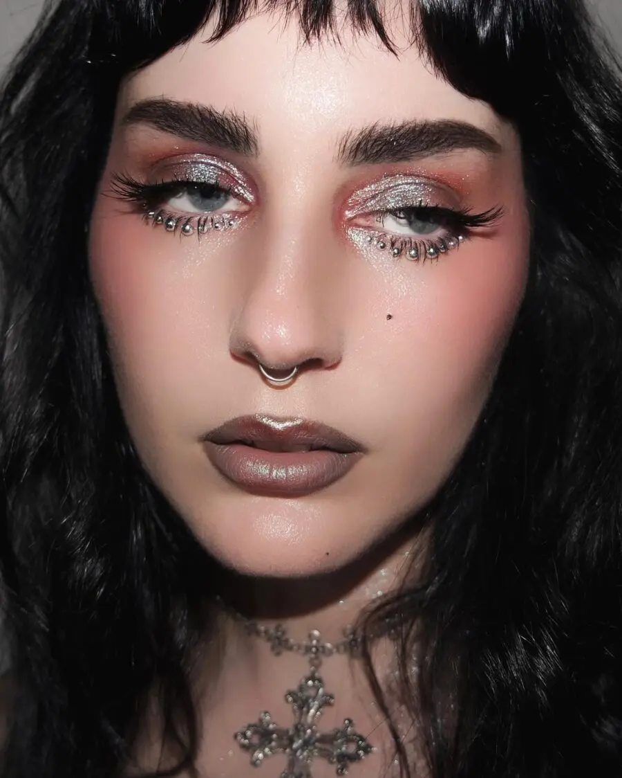 Dramatic emo look with silver accents