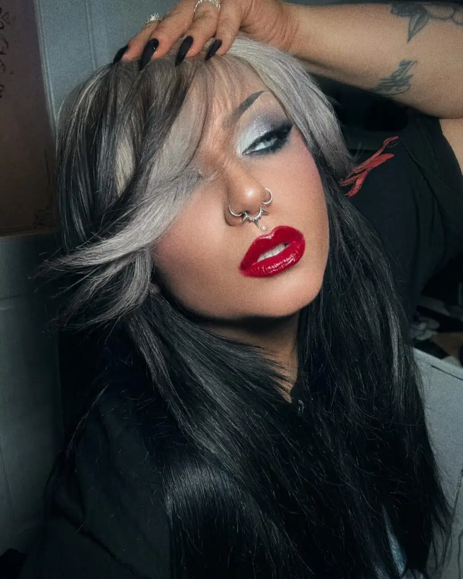 Bold Red Lips with Edgy Emo Vibes