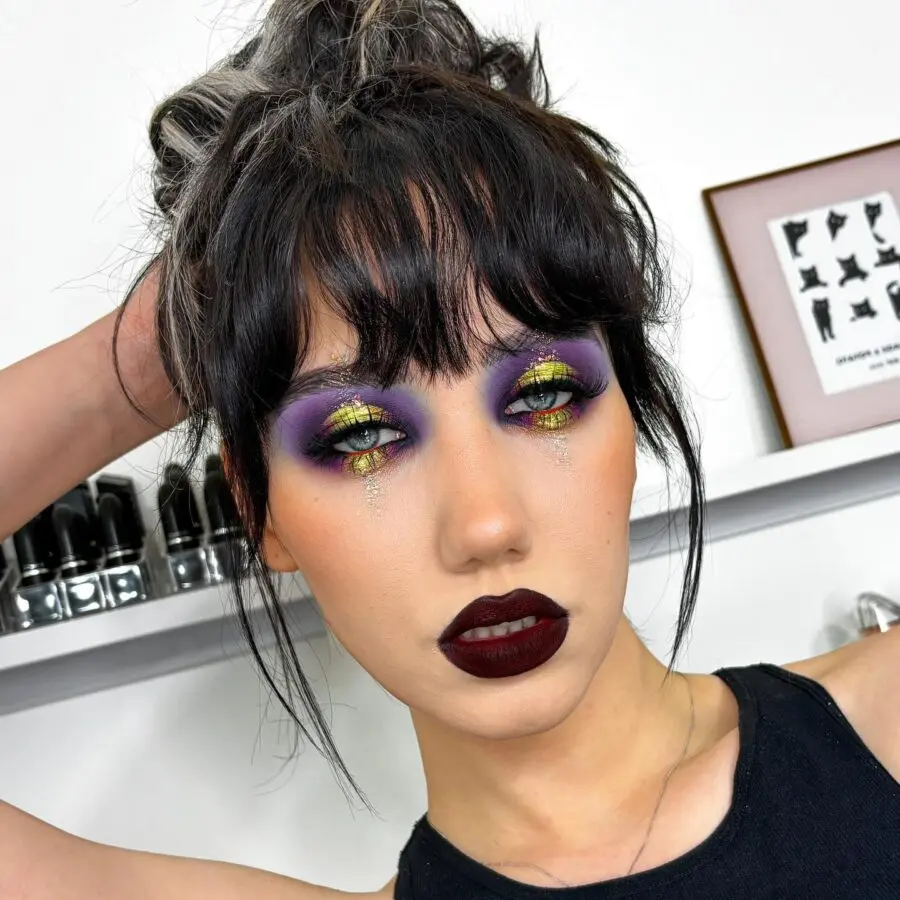 Dramatic purple and gothic glam look
