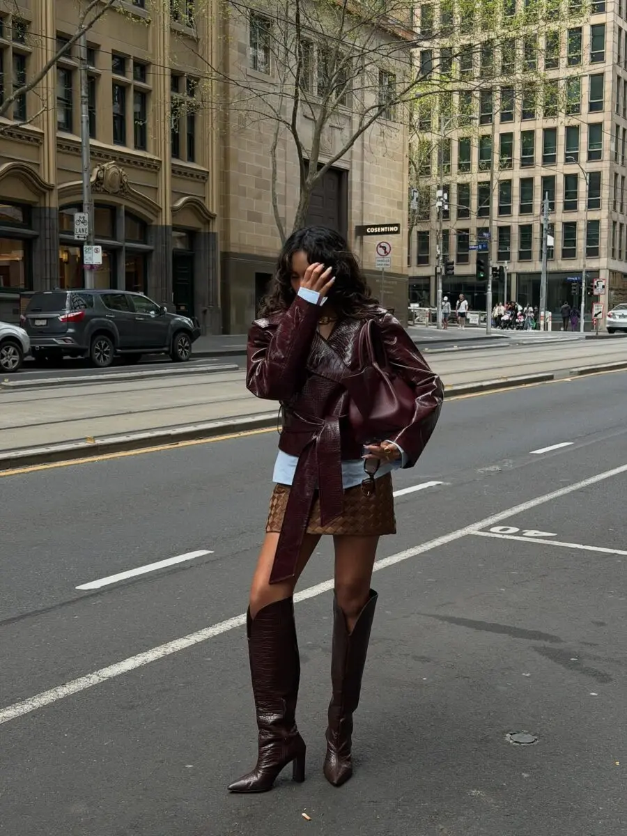 Chic fall outfit with bold textures and shades