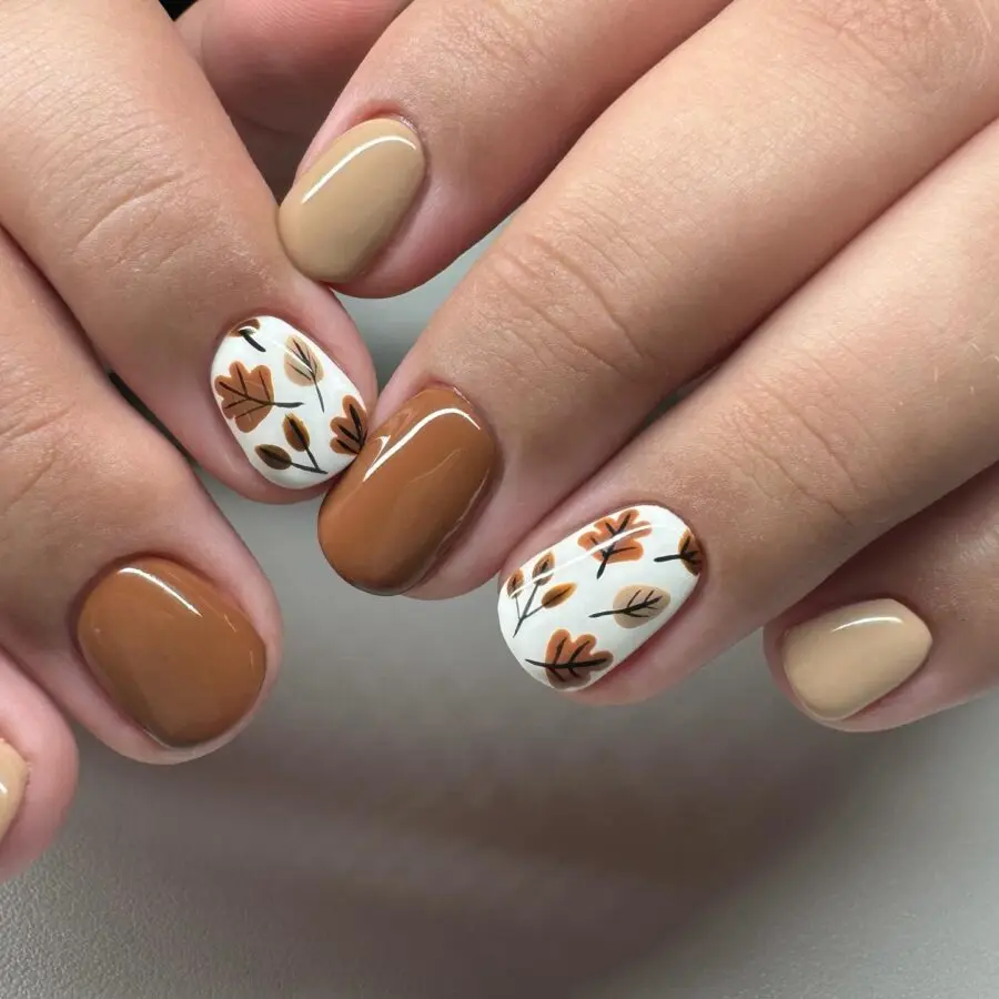 Chic fall nails with elegant leaf motifs