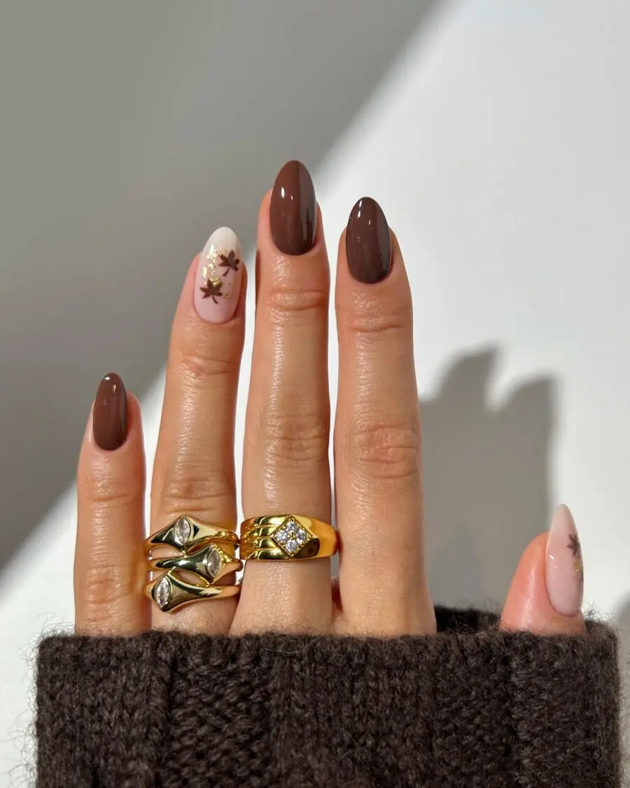 Chic Brown and White Fall Nail Design