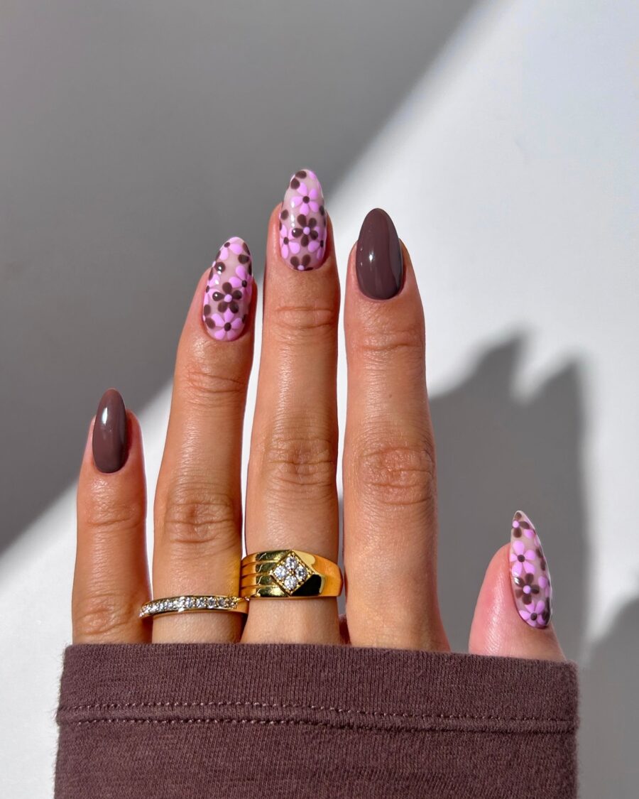 Elegant fall floral manicure with rich hues