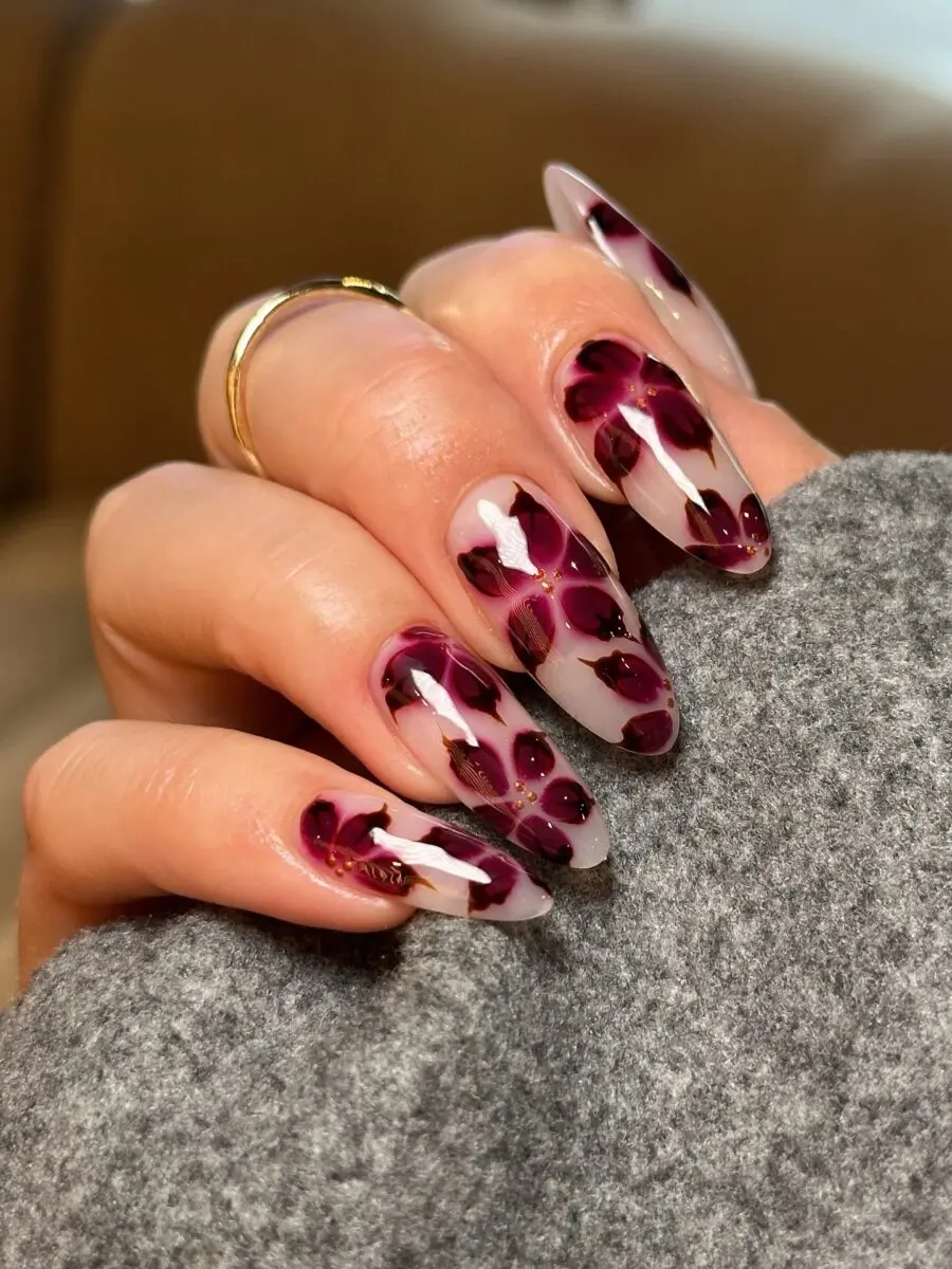 Stunning floral fall nail design with elegance