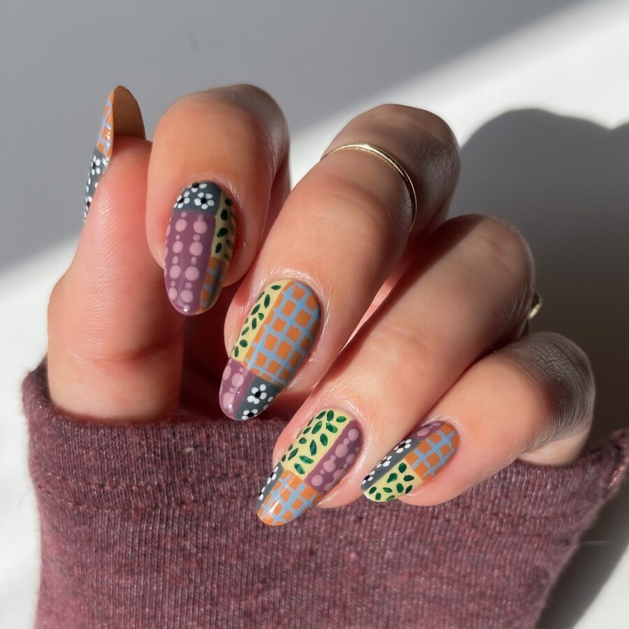 Chic autumn-inspired geometric nail art
