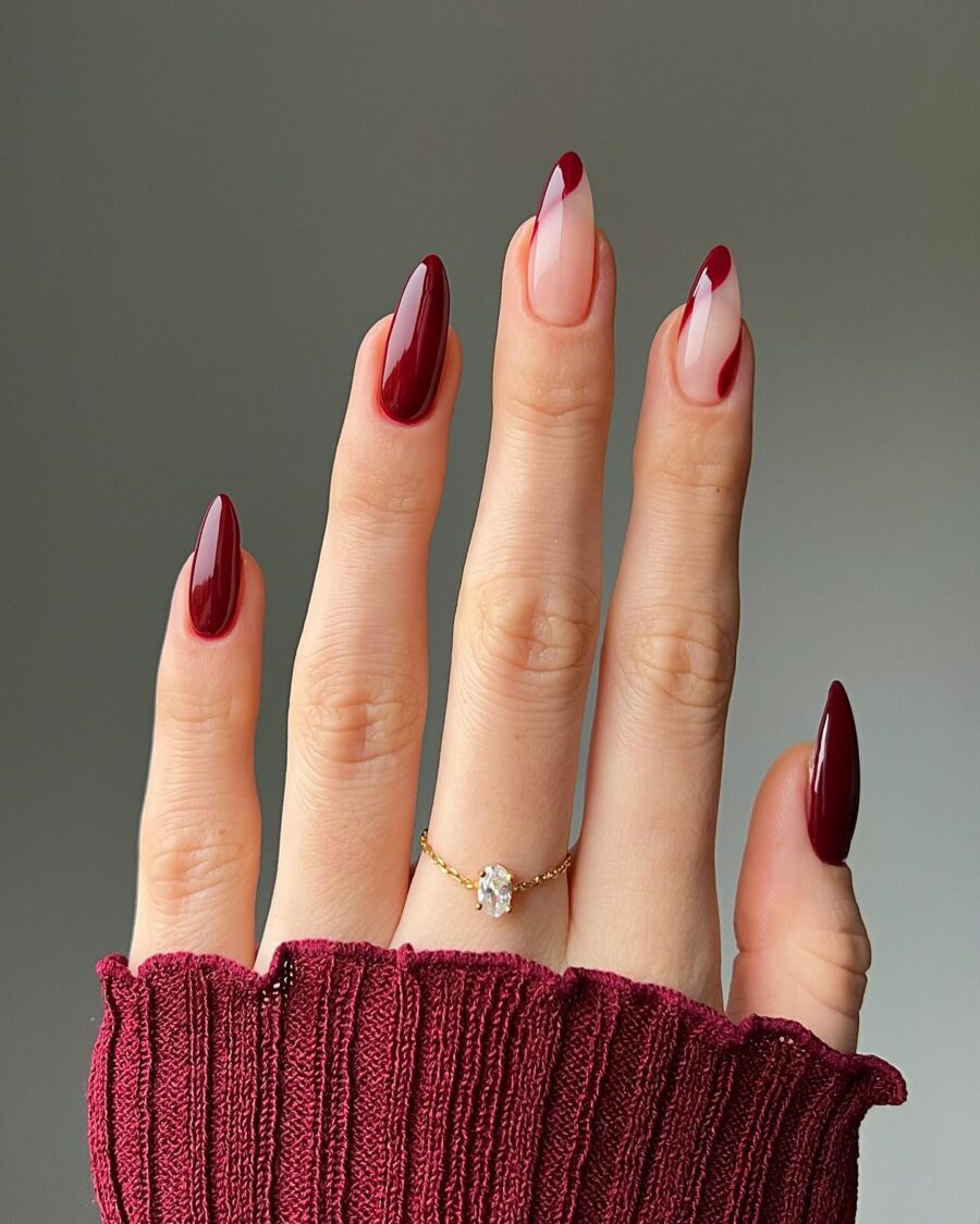 Chic fall nails with rich burgundy accents