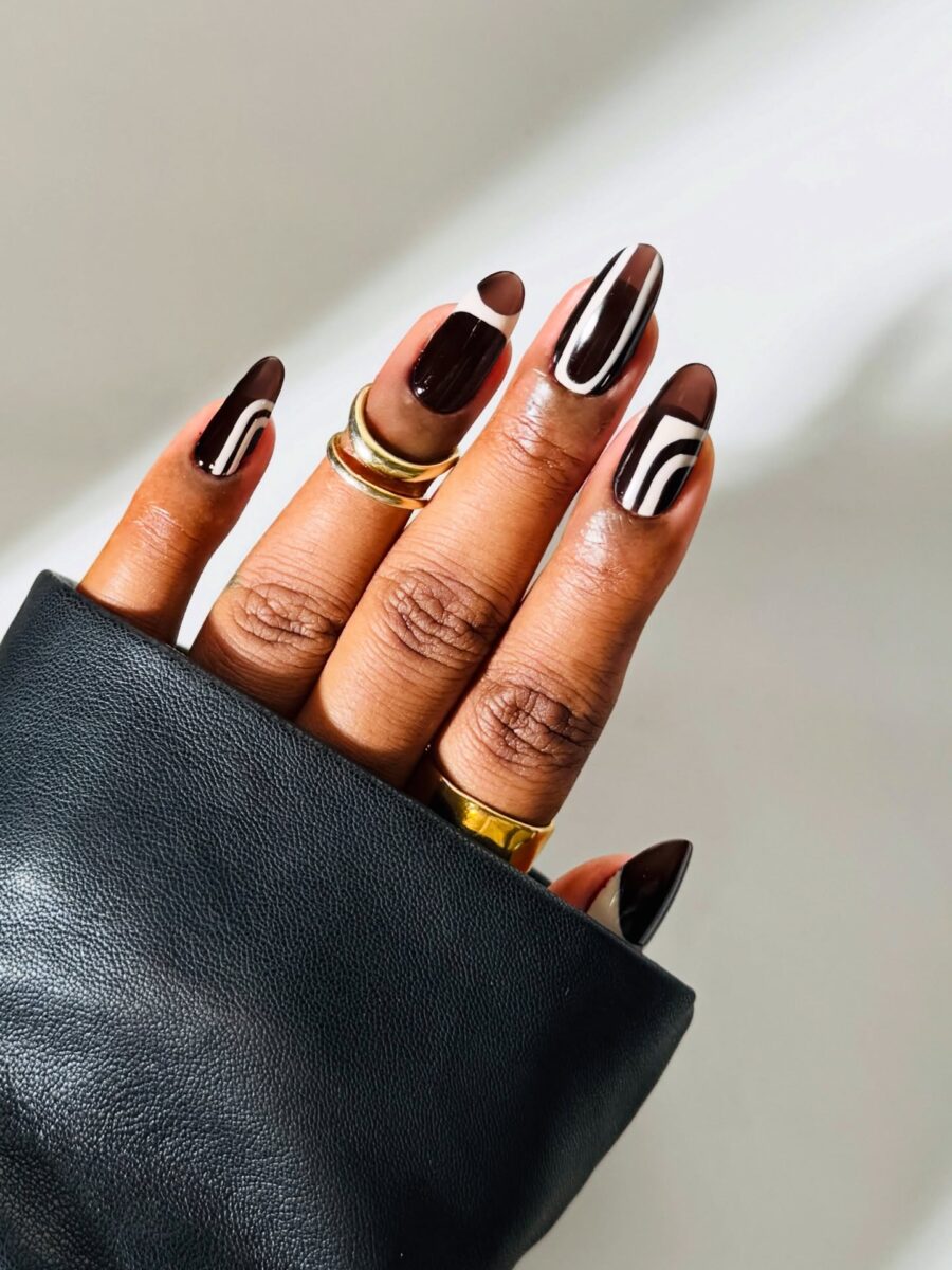 Chic take on brown abstract nail art