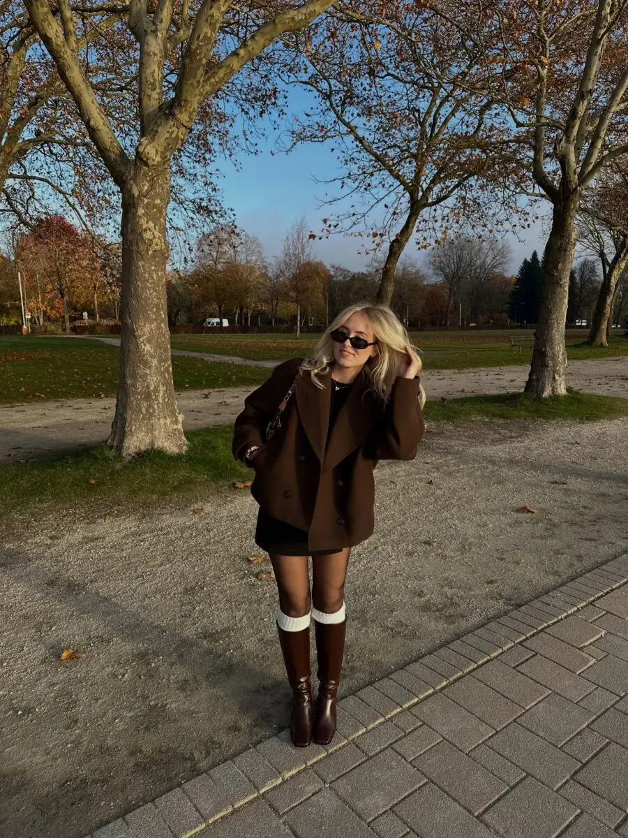 Chic Brown Coat with Stylish Accessories