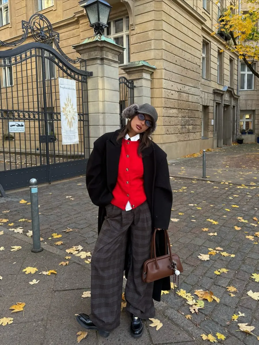 Chic Fall Ensemble with Bold Red Accents
