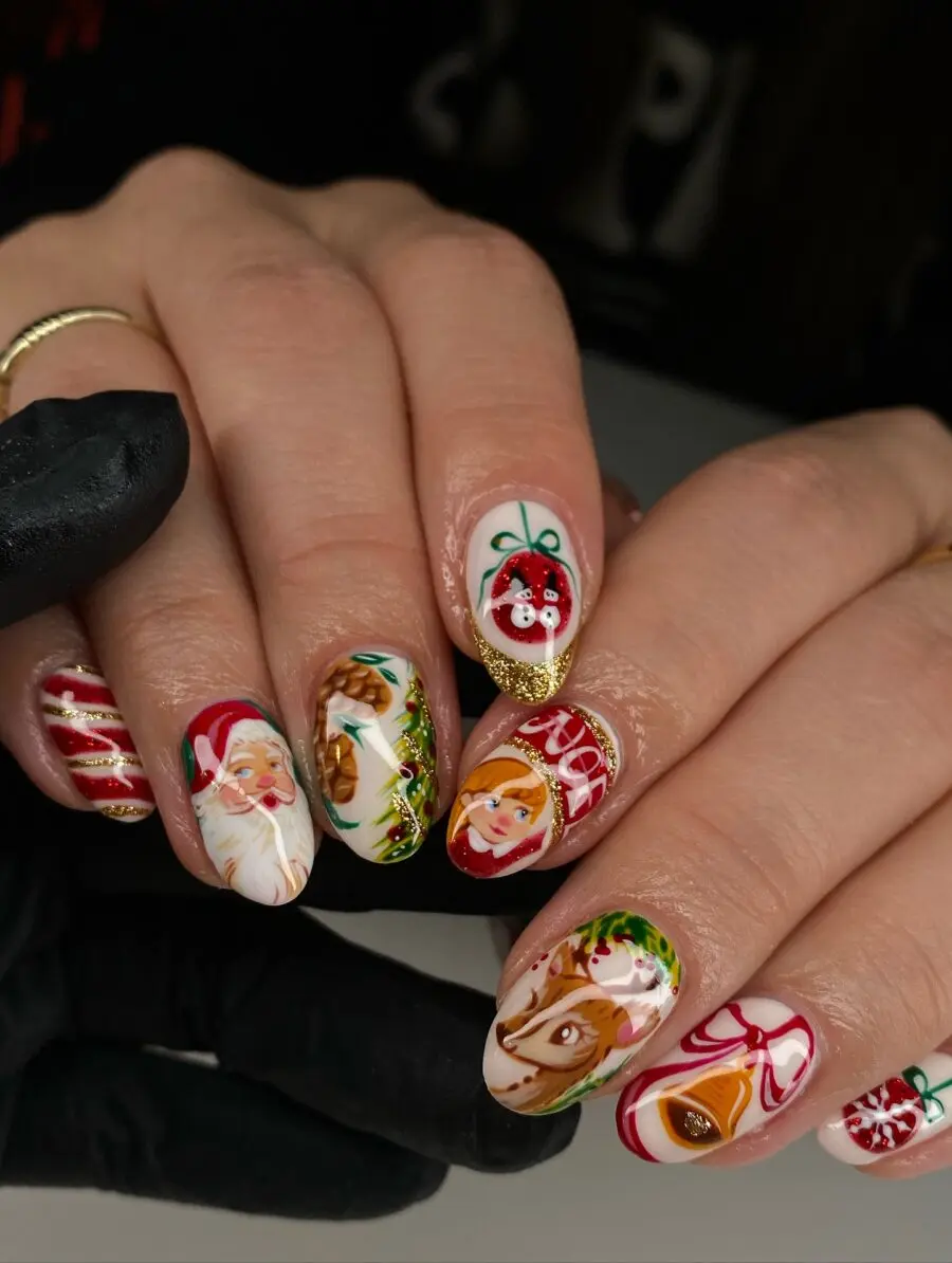 Festive Santa and Holiday-Themed Nail Art