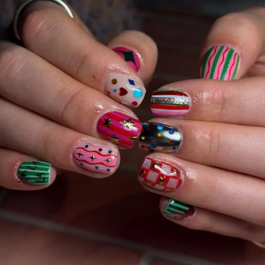 Vibrant holiday-themed nail art for celebrations