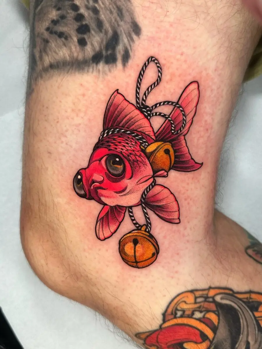 Vibrant Neo-Traditional Goldfish Tattoo Design