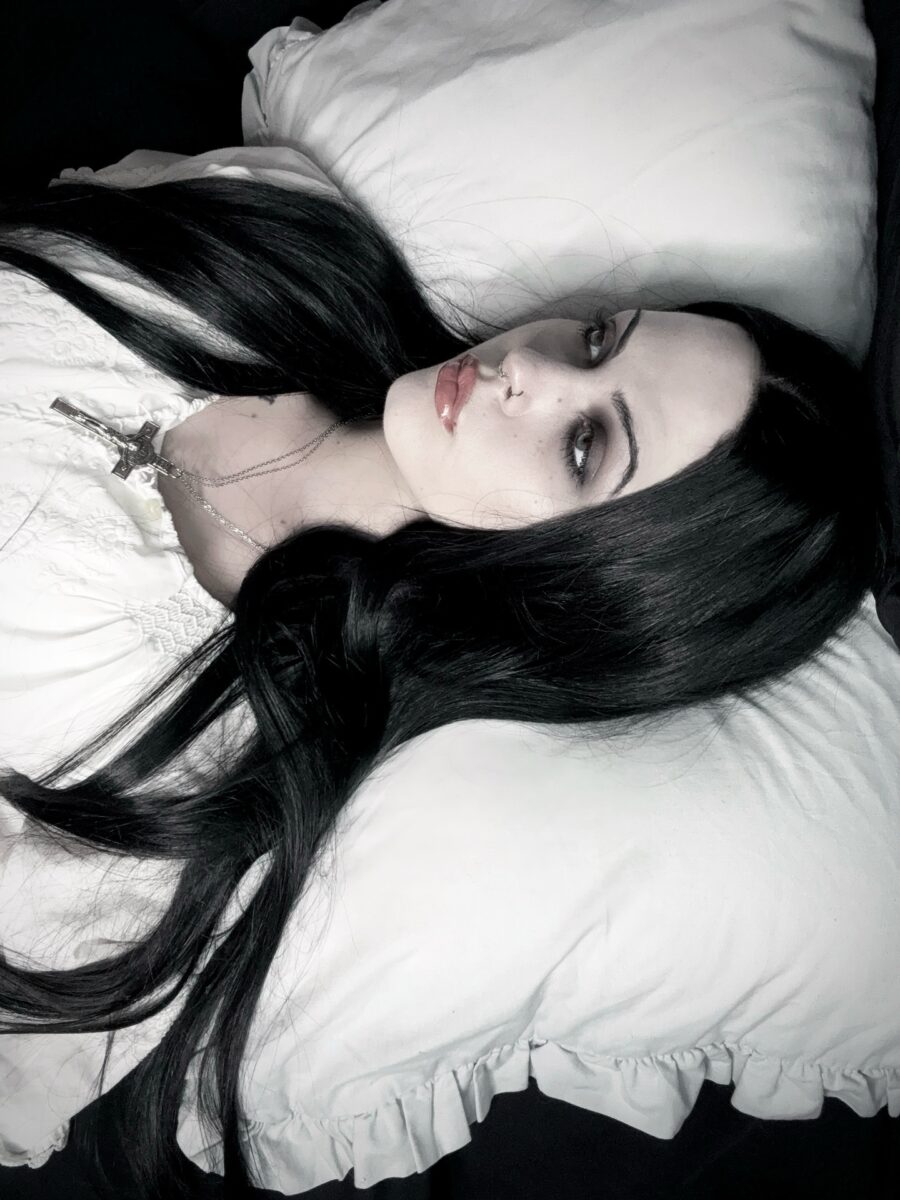 Eerie elegance with vampiric undertones