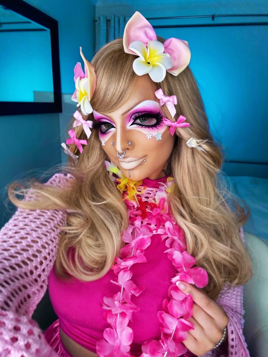 Charming floral-inspired gyaru makeup look