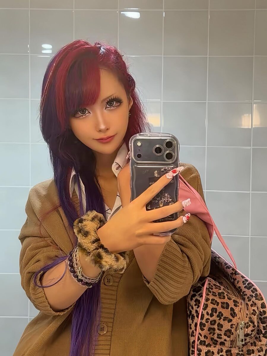 Vibrant gyaru makeup with playful accessories