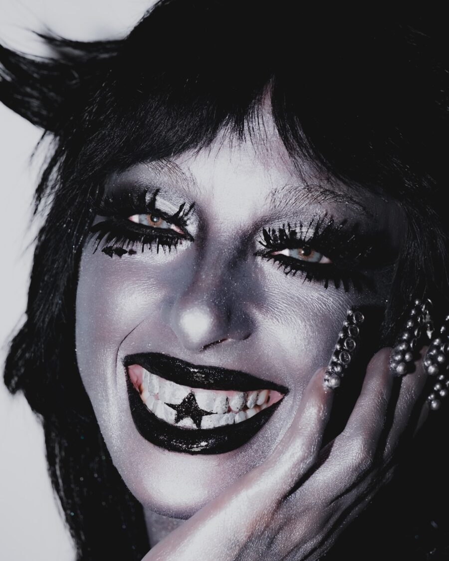 Bold silver and black gyaru-inspired makeup look