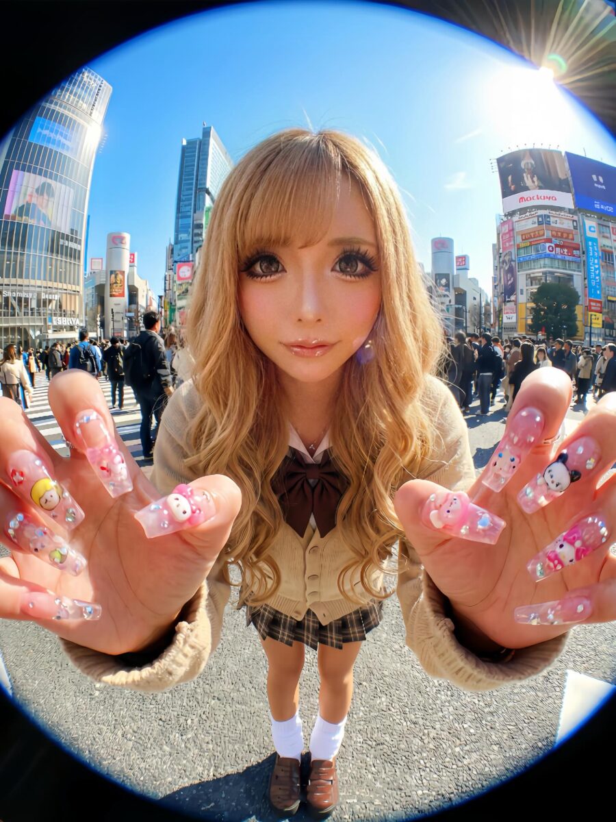 Charming Gyaru Makeup with Cute Long Nails
