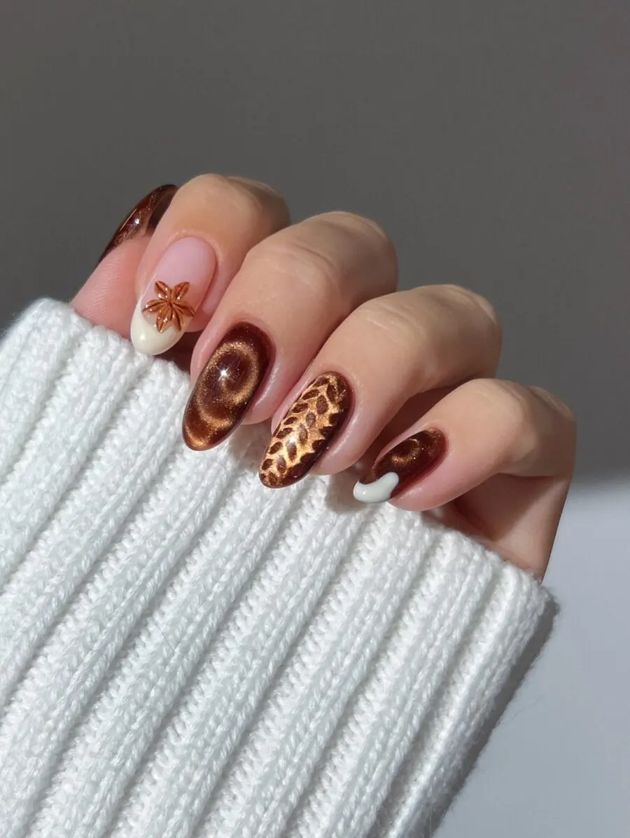 Chic autumn-themed Halloween nail designs