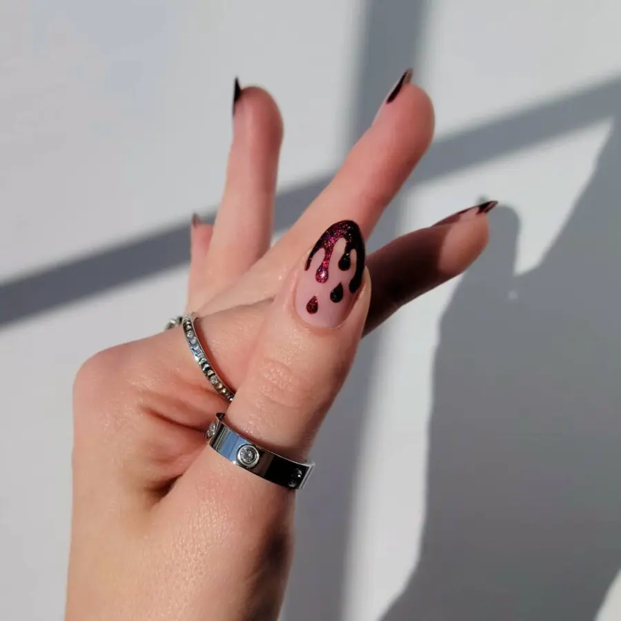 Spooky blood drip nail art for Halloween