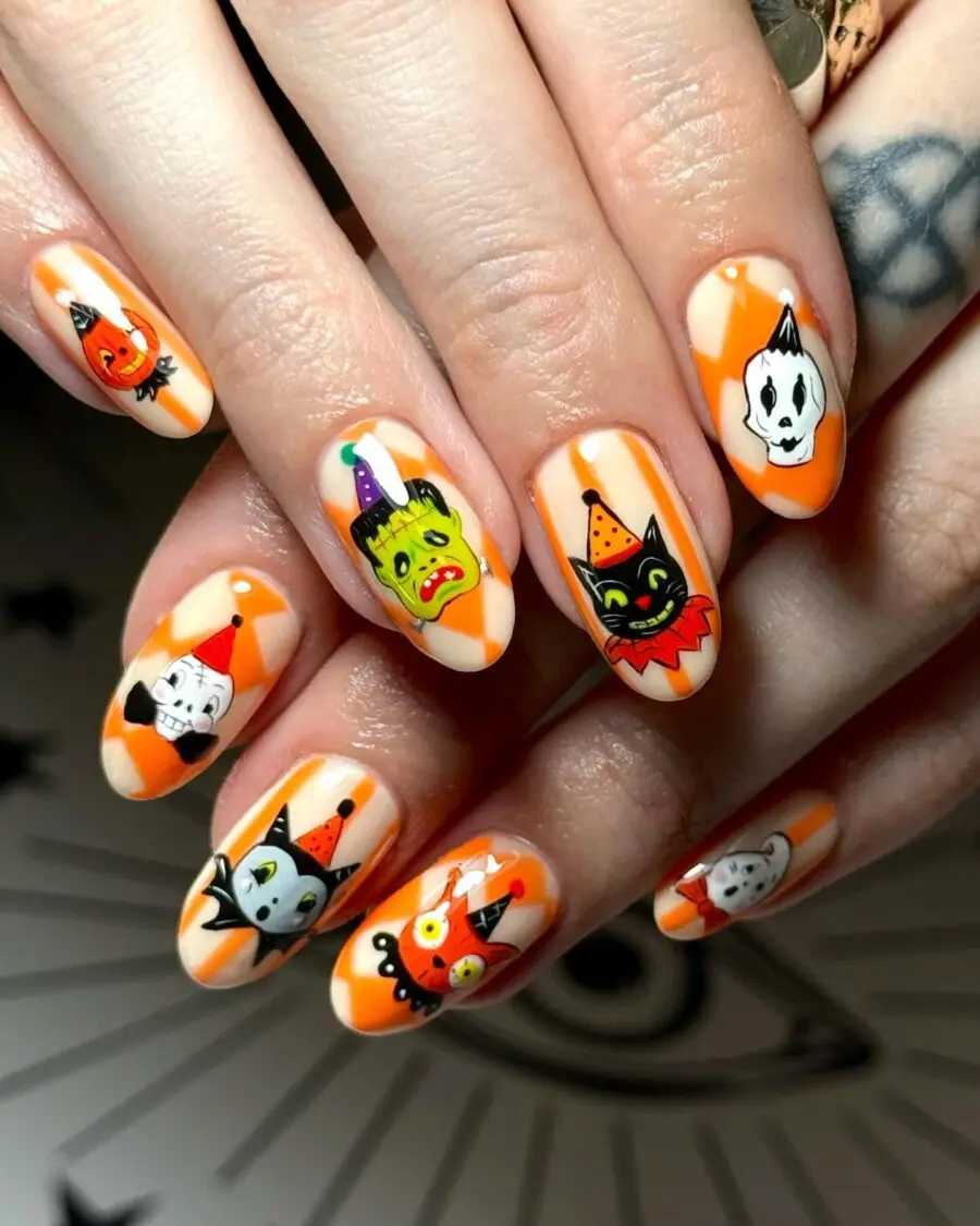 Festive Halloween Nails with Fun Characters