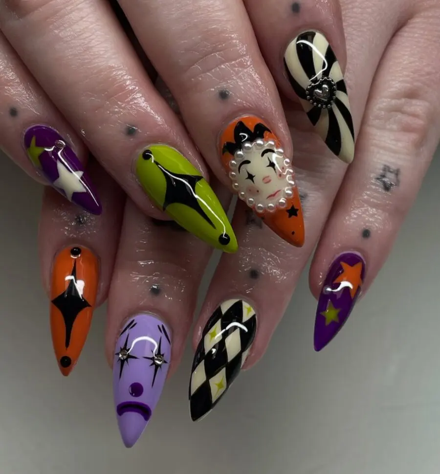 Vibrant Halloween Nail Art with Fun Designs