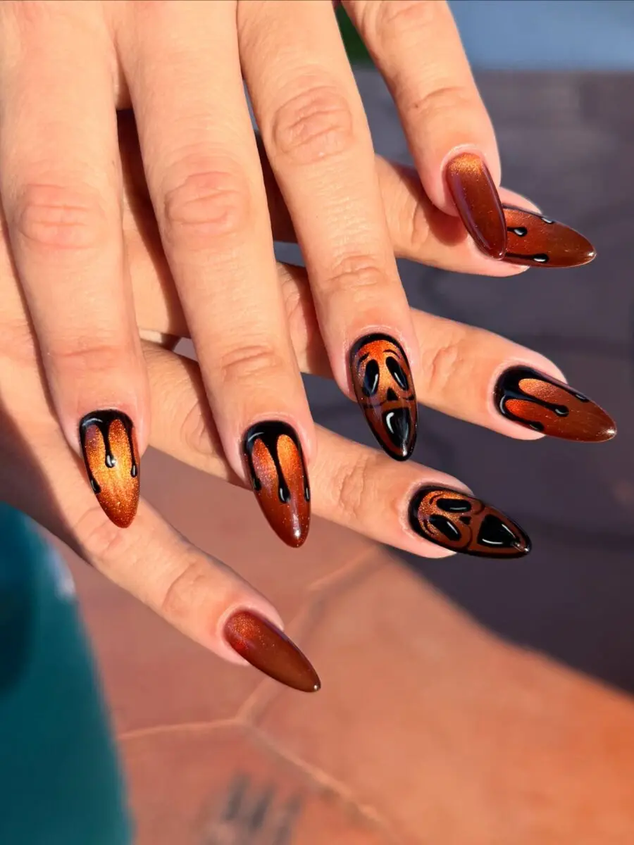 Spooky Dripping Flames Halloween Nail Art
