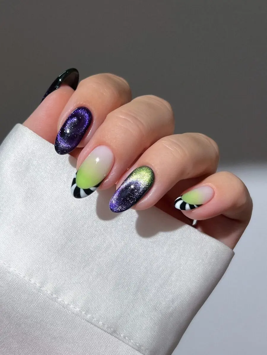 Spookily Stylish Galaxy Glitter Gradient Nails