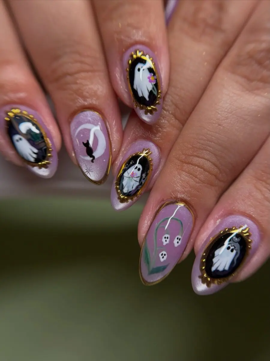 Charming Halloween Nails with Whimsical Ghosts