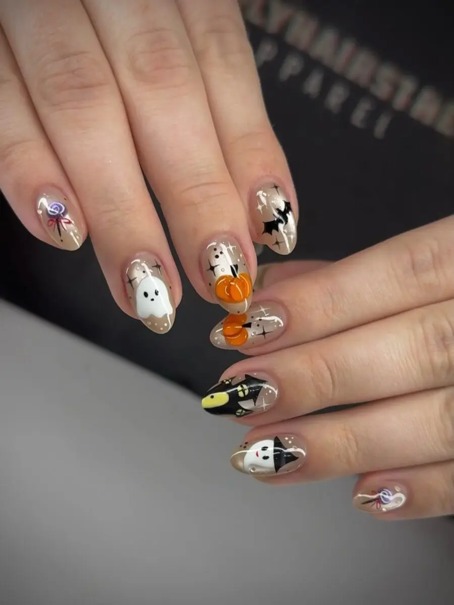 Charming Halloween-themed nail art design