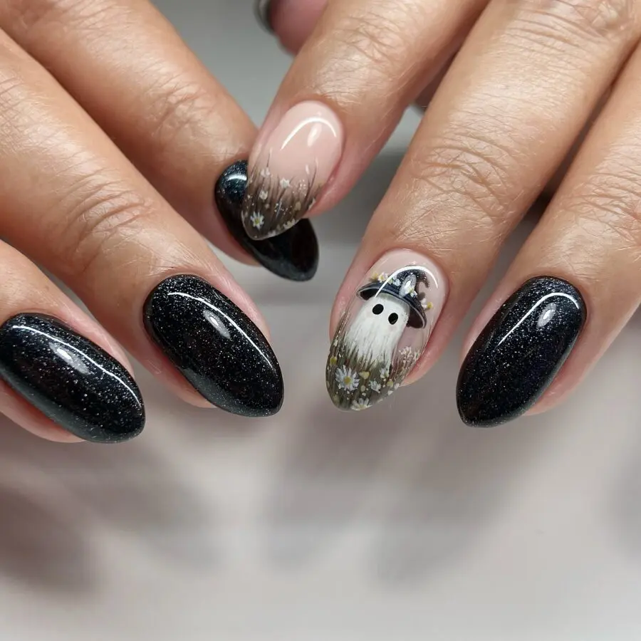 Elegant gothic Halloween nail art design