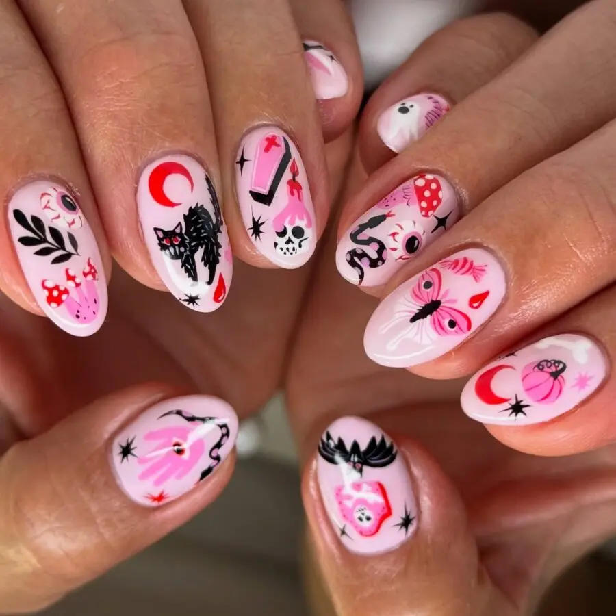 Vibrant Halloween-themed nail art designs