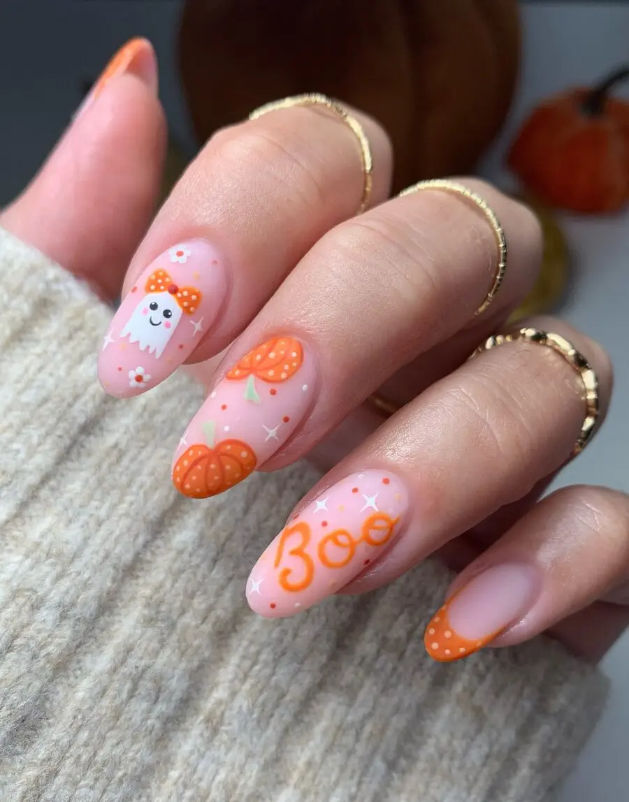 Charming Halloween-themed nail art with ghost